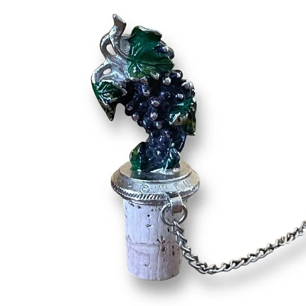 WTU Wine Things Unlimted Purple Grapes Vino Pewter & Cork Stopper Barware Party
